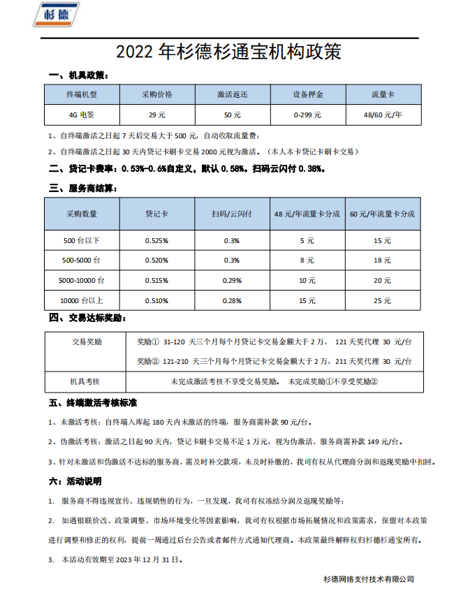 杉德代理政策